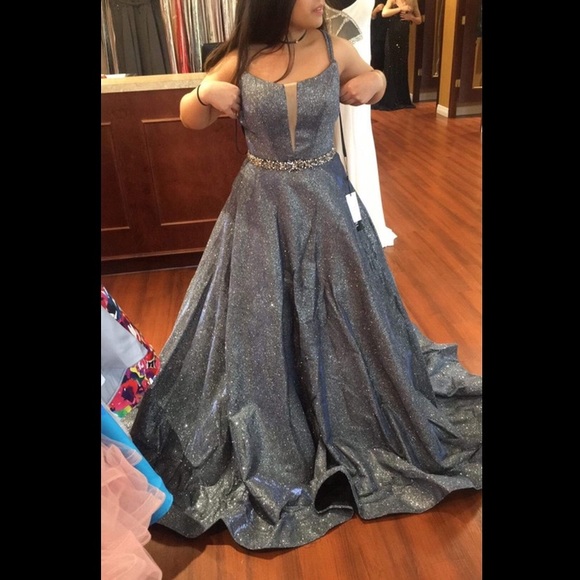 Metallic Blue Prom Dress Sherri Hill 52124 - Picture 2 of 3